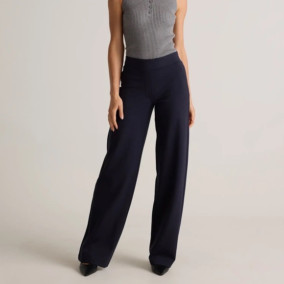 Quince Pants - Quince Ultra-Stretch Ponte Wide Leg Pants Navy Blue High Rise Trousers Small